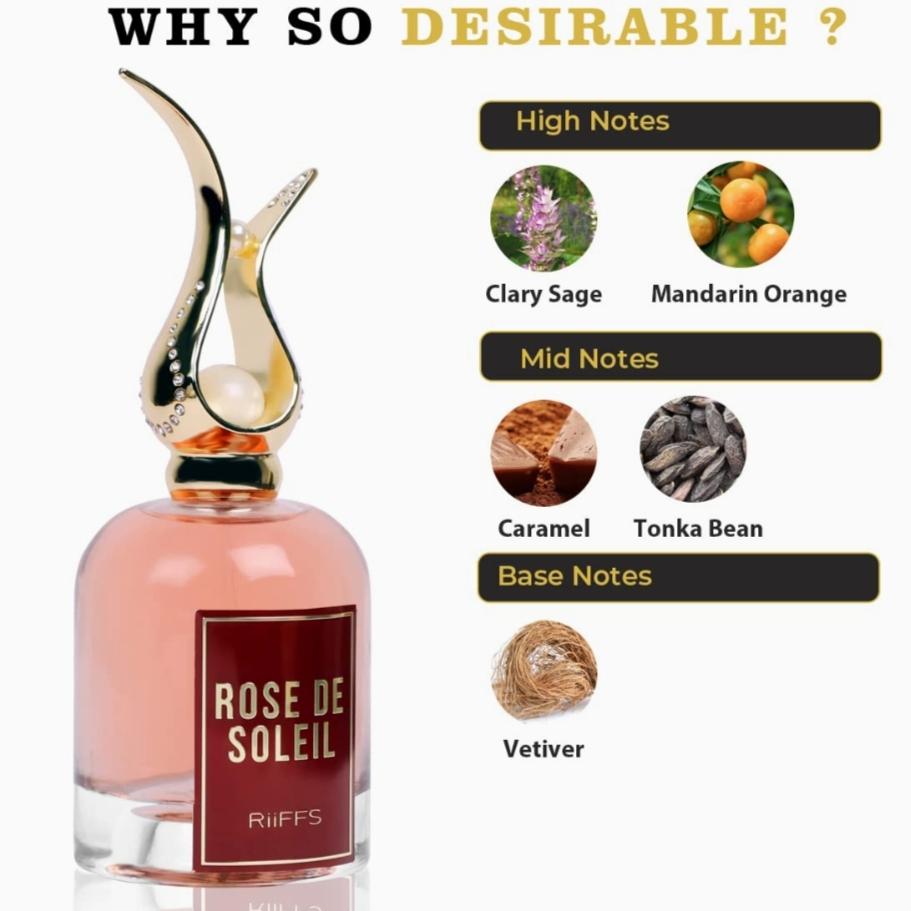 Riiffs Rose De Soleil, importiertes, lang anhaltendes Damenparfüm, 100 ml, zitronig, süss und grün, beruhigender Duft